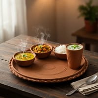 Clay Thali Set on the table Matir Thala bati set | Terracotta Dinner Set | Clay utensils