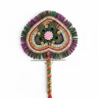 Mayur Pankha Backside Original Morpankh Heart Shape Hand Fan – 15 Inch Long, 24 cm Wide | Real Peacock Feather Fan for Krishna Ji, Puja, Mandir & Wall Decoration