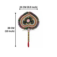 Mayur Pankha Dimension Original Morpankh Heart Shape Hand Fan – 15 Inch Long, 24 cm Wide | Real Peacock Feather Fan for Krishna Ji, Puja, Mandir & Wall Decoration